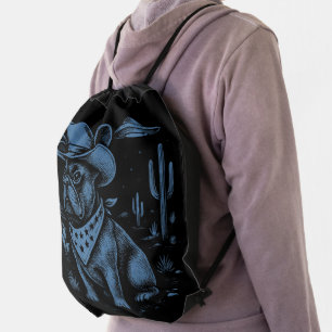 French Bulldog Cowboy UFO Cowboy Dog Drawstring Bag
