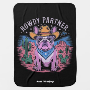 French Bulldog Cowboy UFO Funny Vintage Western Baby Blanket