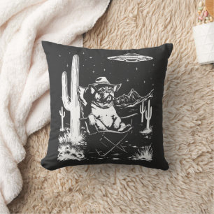 French Bulldog Cowboy UFO Throw Pillow
