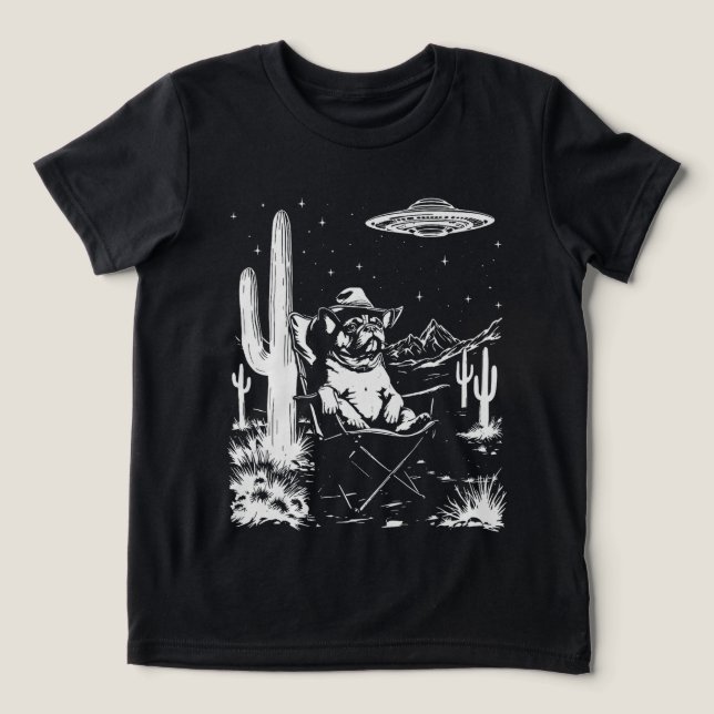 French Bulldog Cowboy UFO Tri-Blend Shirt (Design Front)