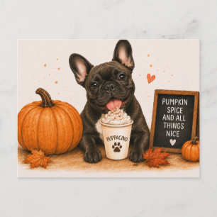 French Bulldog Cozy Pumpkin Spice Puppaccino Postcard