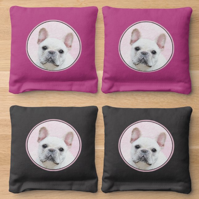 French Bulldog (Cream/White) Painting - Dog Art Cornhole Bags (Wood)