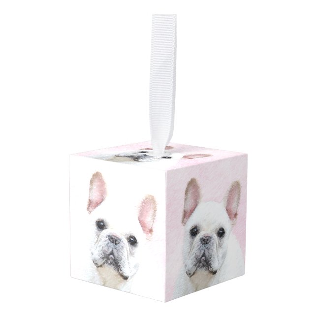 French Bulldog (Cream/White) Painting - Dog Art Cube Ornament (Front Angled)