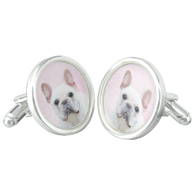 French Bulldog (Cream/White) Painting - Dog Art Cufflinks (Angled)