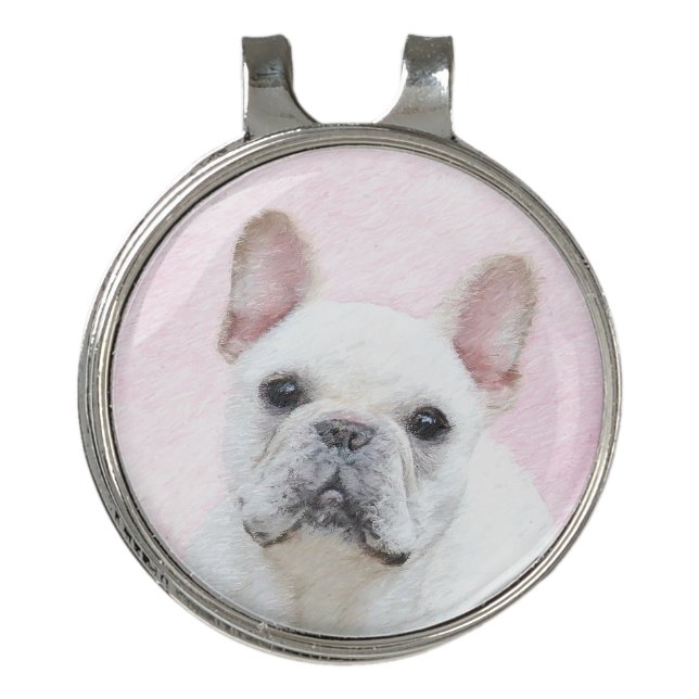 French Bulldog (Cream/White) Painting - Dog Art Golf Hat Clip (Front)