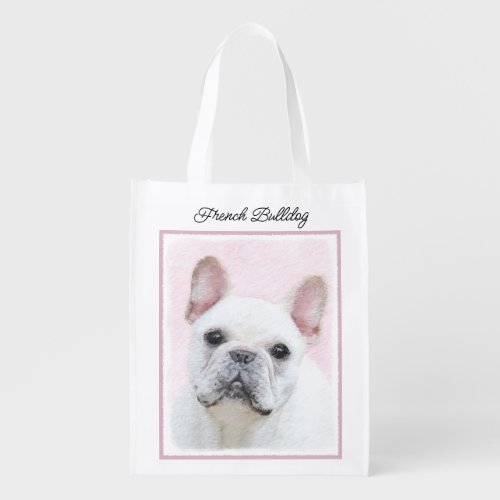 French Bulldog CreamWhite Painting _ Dog Art Grocery Bag