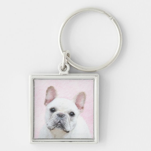 French Bulldog (Cream/White) Painting - Dog Art Keychain (Front)