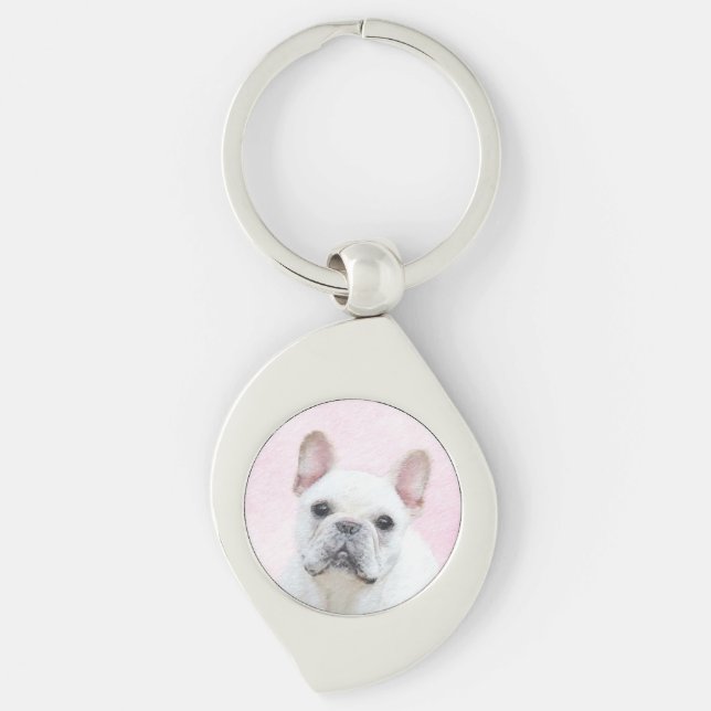 French Bulldog (Cream/White) Painting - Dog Art Keychain (Front)