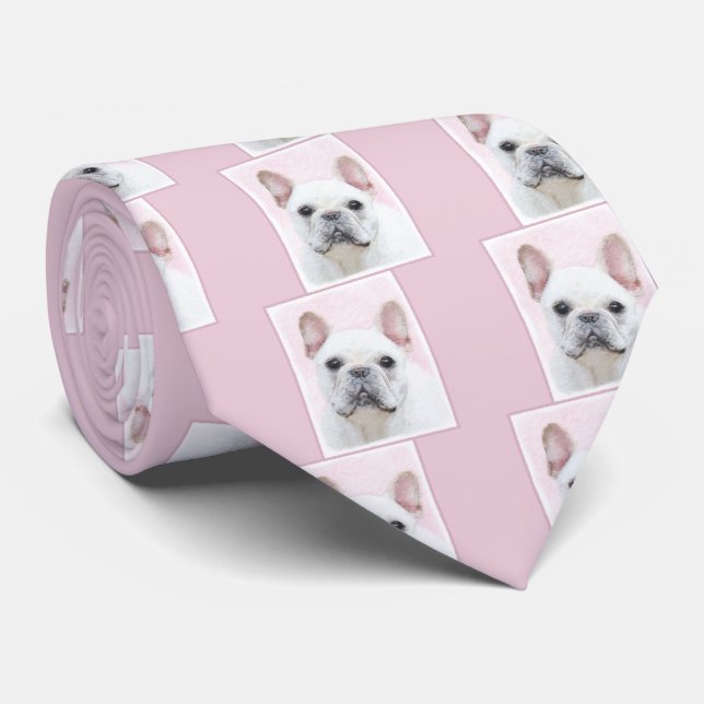 French Bulldog (Cream/White) Painting - Dog Art Neck Tie (Rolled)