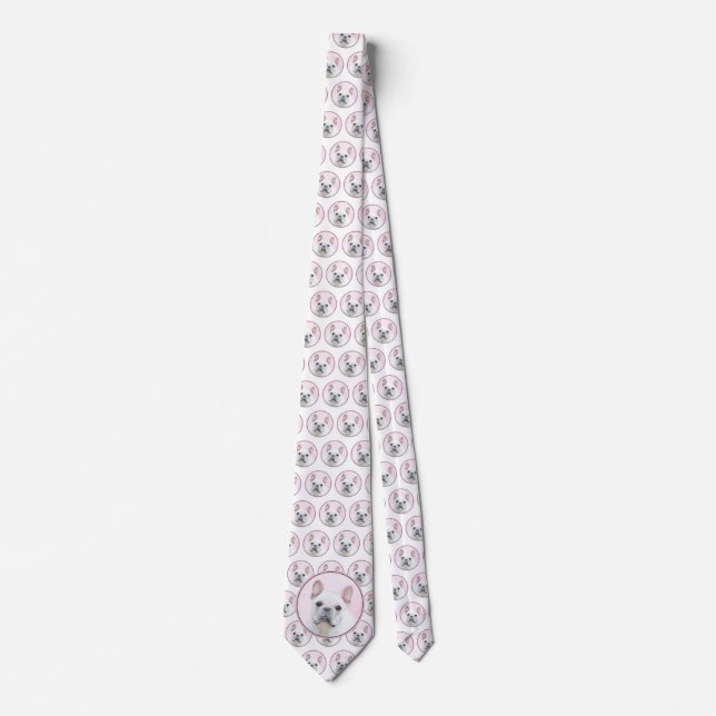French Bulldog (Cream/White) Painting - Dog Art Neck Tie (Front)