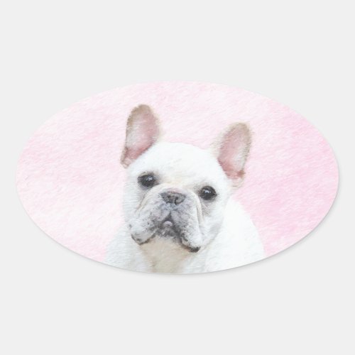 French Bulldog CreamWhite Painting _ Dog Art Oval Sticker