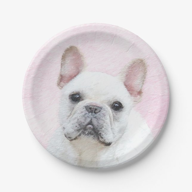 French Bulldog (Cream/White) Painting - Dog Art Paper Plates (Front)