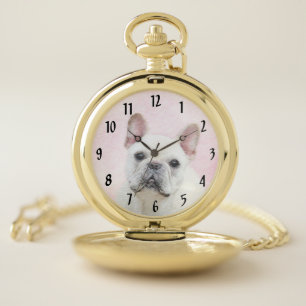 French Bulldog (Cream/White) Painting - Dog Art Pocket Watch
