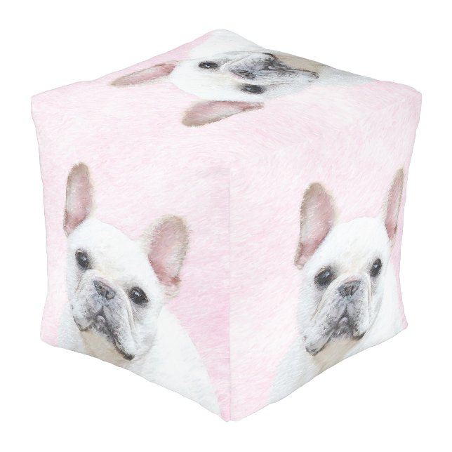 French Bulldog (Cream/White) Painting - Dog Art Pouf (Angled Back)