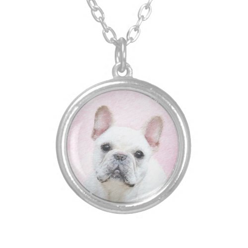 French Bulldog CreamWhite Painting _ Dog Art Silver Plated Necklace