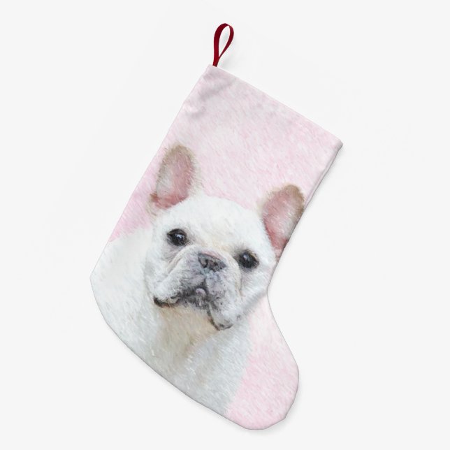 French Bulldog (Cream/White) Painting - Dog Art Small Christmas Stocking (Front (Hanging))