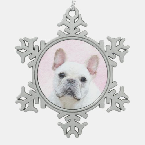 French Bulldog CreamWhite Painting _ Dog Art Snowflake Pewter Christmas Ornament