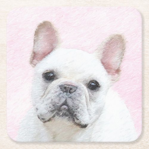 French Bulldog CreamWhite Painting _ Dog Art Square Paper Coaster