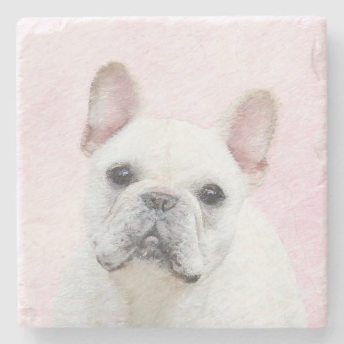 French Bulldog CreamWhite Painting _ Dog Art Stone Coaster