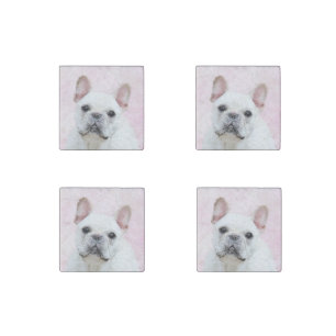 French Bulldog (Cream/White) Painting - Dog Art Stone Magnet