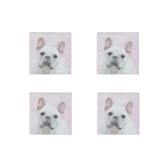 French Bulldog (Cream/White) Painting - Dog Art Stone Magnet (Front)