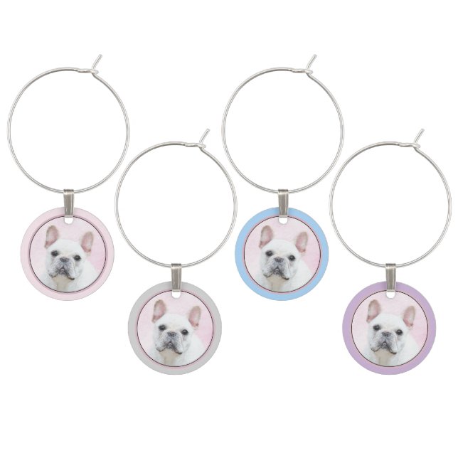 French Bulldog (Cream/White) Painting - Dog Art Wine Charm (Staggered)