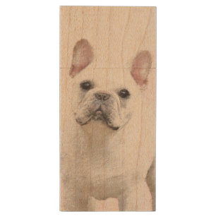 French Bulldog (Cream/White) Painting - Dog Art Wood USB Flash Drive