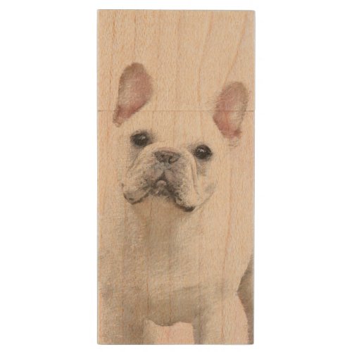 French Bulldog CreamWhite Painting _ Dog Art Wood USB Flash Drive