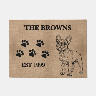 French Bulldog & Custom Family Name Welcome Doormat