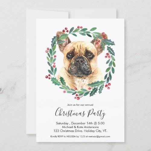 French Bulldog Cute Dog Elegant Christmas Party Invitation