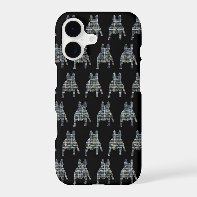 French Bulldog Cute Dog Silhouette Grid Black iPhone Case (Back)