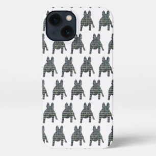 French Bulldog Cute Dog Silhouette Grid White iPhone 13 Case