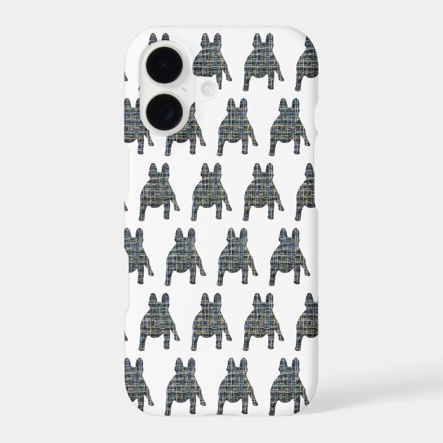 French Bulldog Cute Dog Silhouette Grid White iPhone Case (Back)