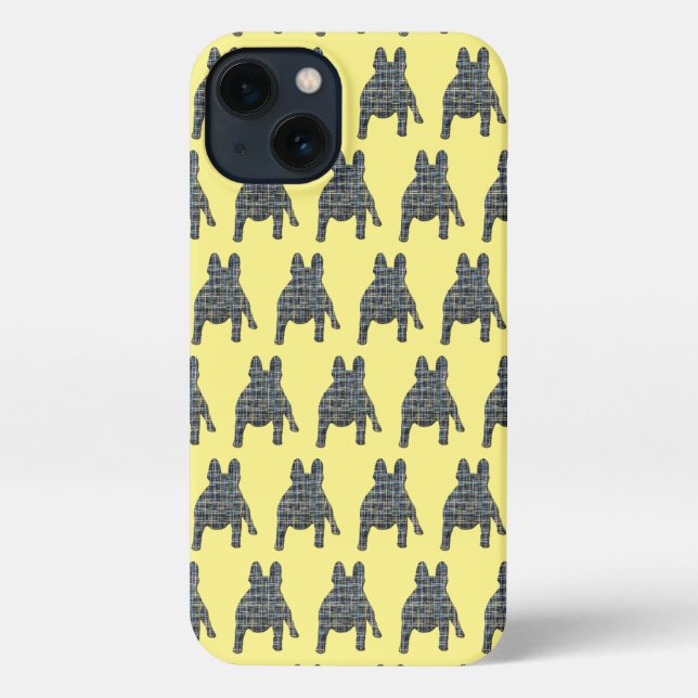 French Bulldog Cute Dog Silhouette Grid Yellow iPhone Case (Back)