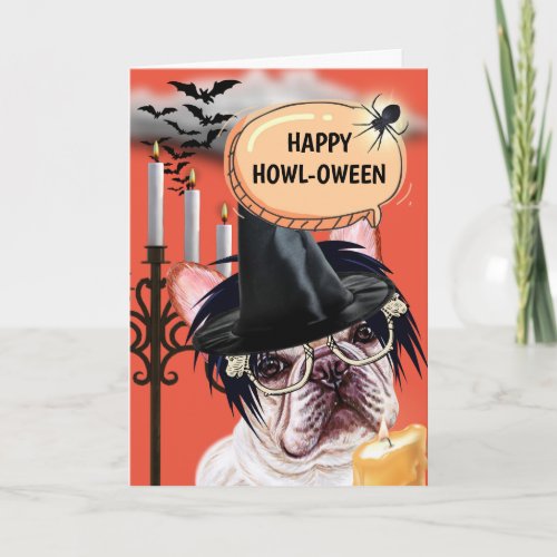 French bulldog cute dog witch happy howloween card