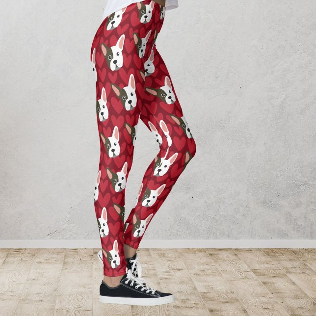 French Bulldog Cute Dog with Valentine Hearts Leggings (Creator Uploaded)