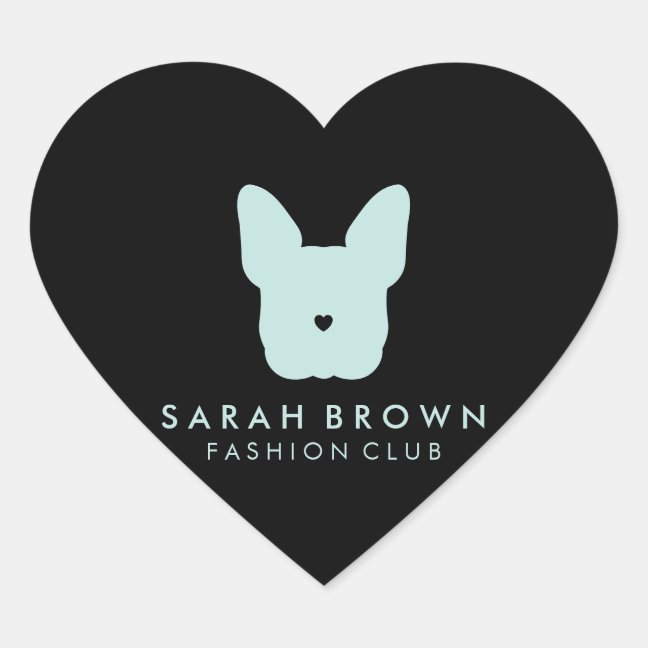 French Bulldog Cute Face Black Teal Heart Sticker