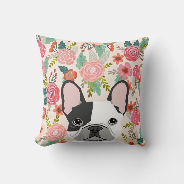 French Bulldog cute floral pillow pet portrait (Front)