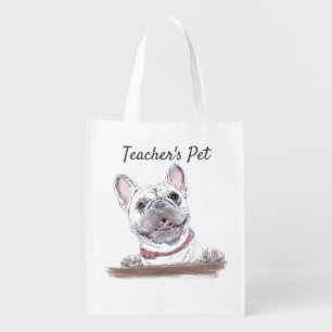 French Bulldog Cute Frenchie Drawing Personalized Grocery Bag