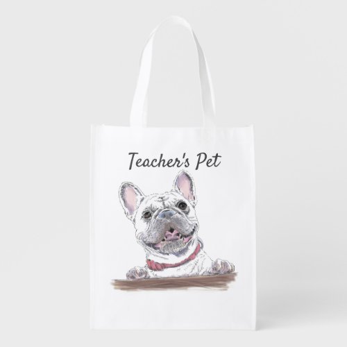 French Bulldog Cute Frenchie Drawing Personalized Grocery Bag