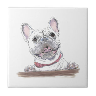 French Bulldog Cute Happy Drawing   Got Treats Ceramic Tile