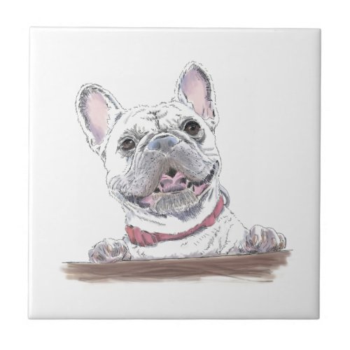 French Bulldog Cute Happy Drawing  Got Treats Ceramic Tile