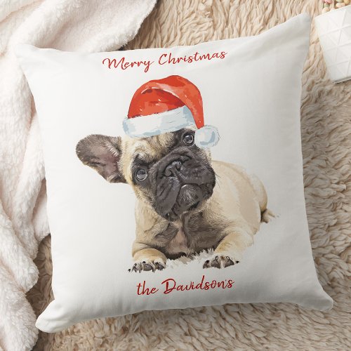 French Bulldog Cute Puppy Christmas Dog Throw Pillow