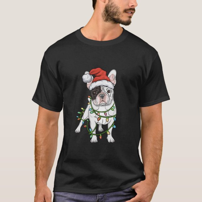 French Bulldog Dabbing Christmas Tree Santa Hat Xm T-Shirt (Front)