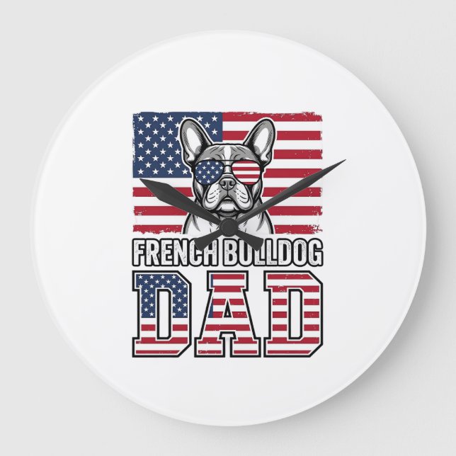 French Bulldog Dad Patriotic Vintage Large Clock (Front)