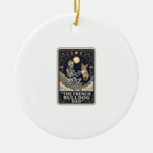 French Bulldog Dad Vintage Skeleton Tarot Shirt_1 Ceramic Ornament
