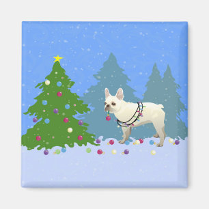 French Bulldog Decorating Tree in the Forest Magnet