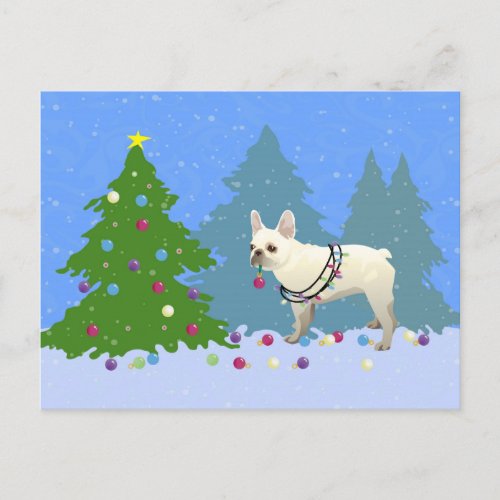 French Bulldog Decorating Tree in the Forest Postcard