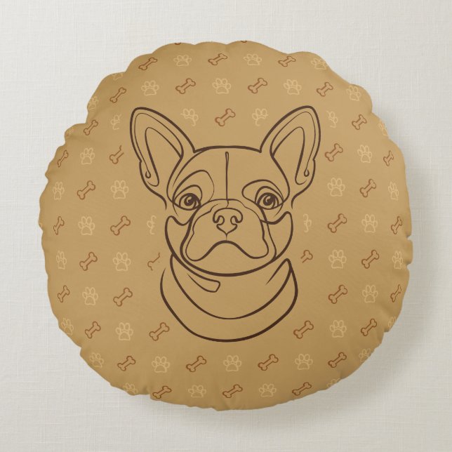 French Bulldog Decorative Line Art Pattern Round Pillow (Front)