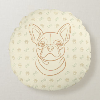 French Bulldog Decorative Line Art Pattern Round Pillow